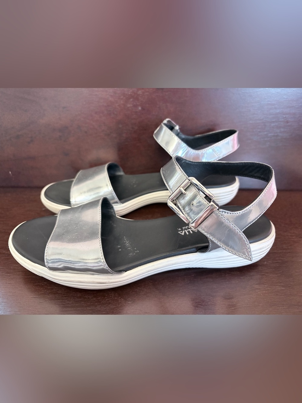Aquatalia Metallic Silver Ankle-Strap Sandals -Sz 8